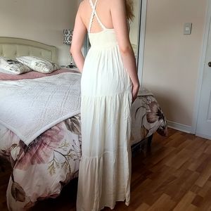 American Eagle Beach Cream White Long Maxi Flowy Ruffle Layered Dress